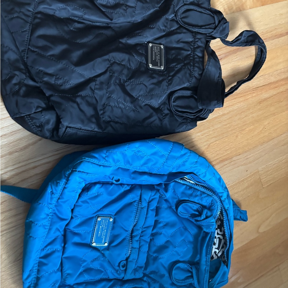 Marc Jacobs Black and Blue Quilted Backpack and duffle bag
